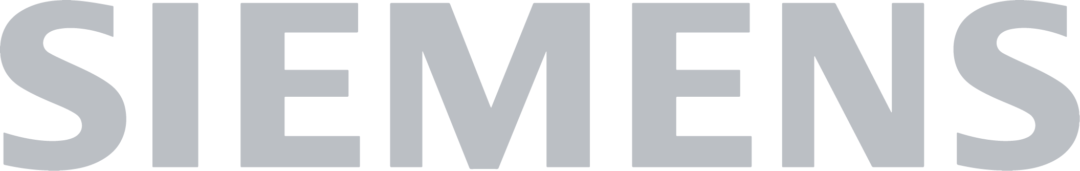 Das Bild zeigt das Siemens-Logo mit dem Schriftzug "SIEMENS" in hellem Grau auf glattem Hintergrund.