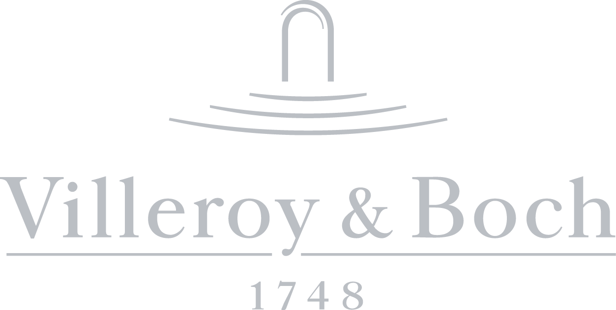 Logo von Villeroy & Boch: Grauer Schriftzug mit stilisiertem Bogen, vermittelt Eleganz und Tradition.