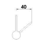 Technische Zeichnung: Kreis mit abgehender Linie, gestrichelt für alternative Position, Zahl "40" als Maß.