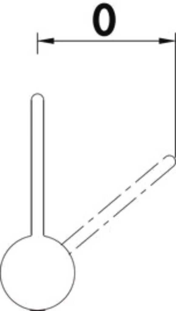Schematische Darstellung eines Winkelmessers mit verstellbarem Arm und Bezugspunkt bei "0".