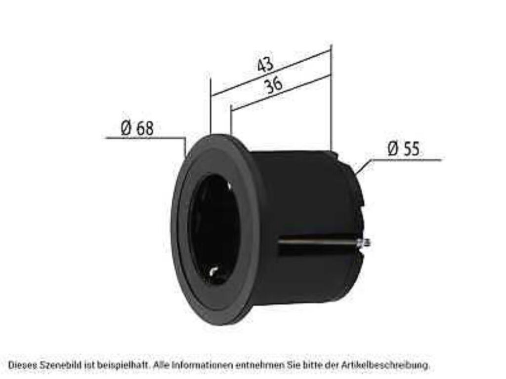 Technische Zeichnung eines zylindrischen Gehäuses mit Maßen, in dunkler Farbe, für industrielle Nutzung.