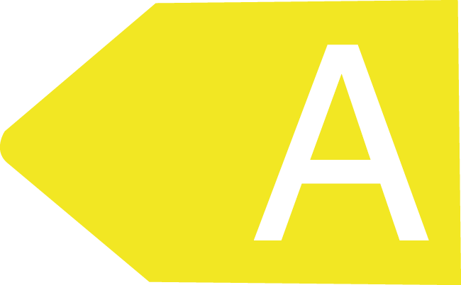 Ein weißer Buchstabe "A" auf leuchtend gelbem Hintergrund, geformt wie ein nach rechts zeigender Pfeil.