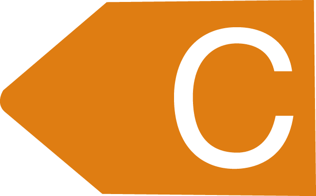 Ein orangefarbenes Rechteck mit einem weißen "C" und einem nach links zeigenden Pfeil.
