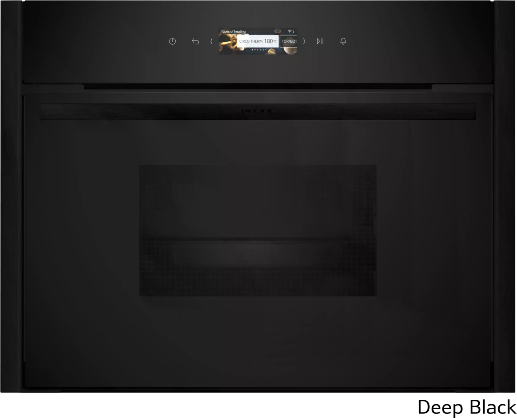 Moderner schwarzer Backofen mit digitaler Anzeige, zeigt "CIRCOTHERM 180°C", bereit zur Nutzung.