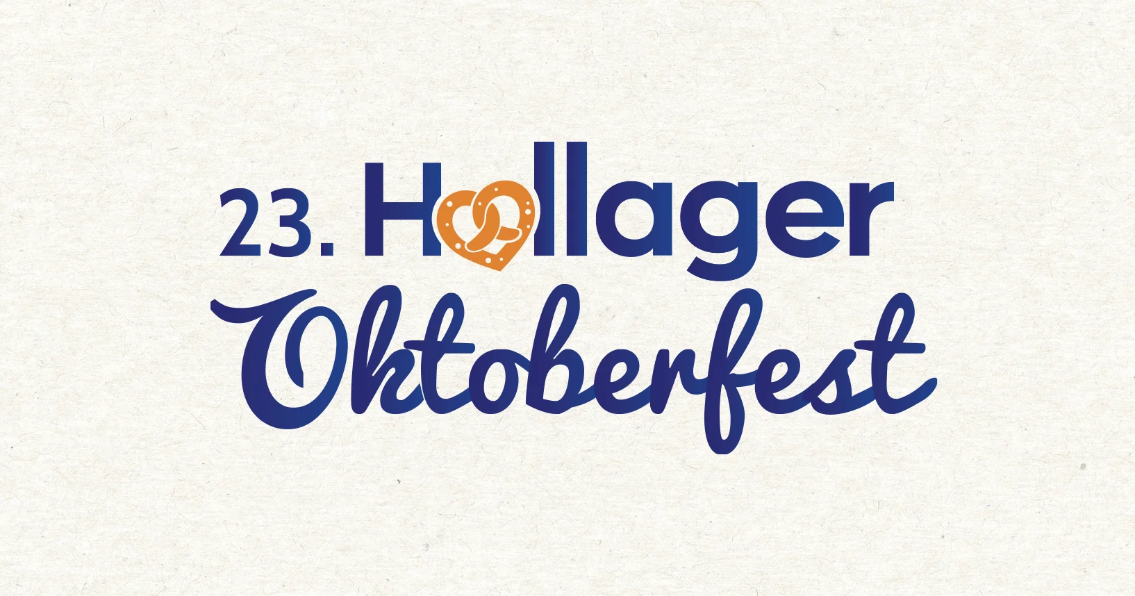 Logo des 23. Hollager Oktoberfests mit blauem Text und einem orangefarbenen Brezel-Herz.