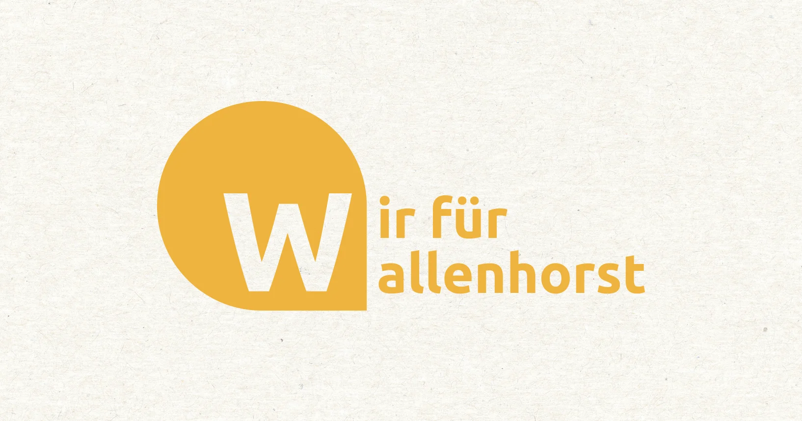 Logo mit stilisiertem "W" in Gelb und Text "Wir für Wallenhorst" auf hellem, körnigem Hintergrund.